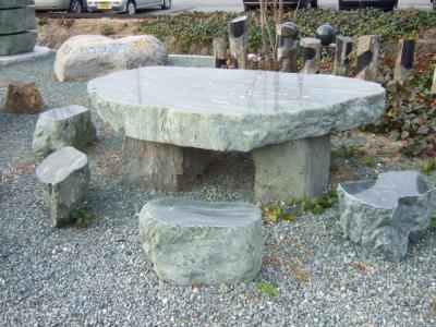 伊予青石　テーブル７点セット　椅子６個